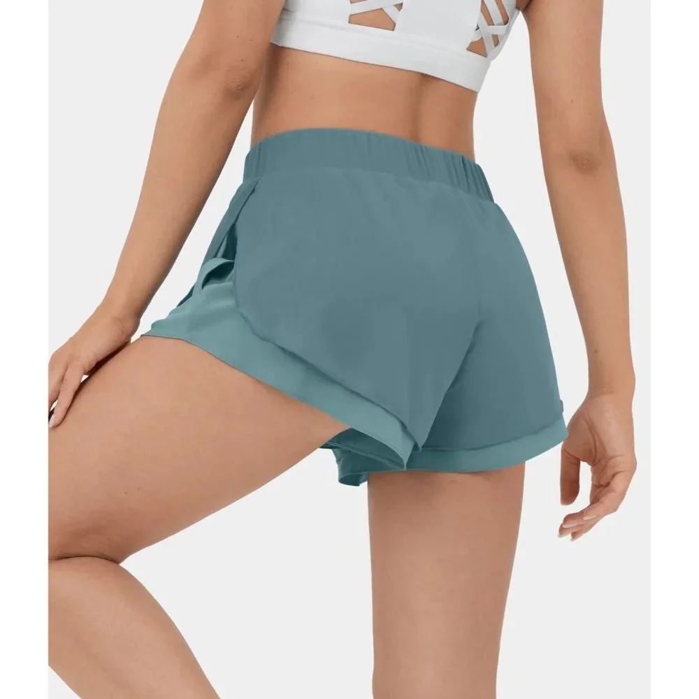 Halara mesh split 2 in 1 running shorts size small‎ spruce workout activewear